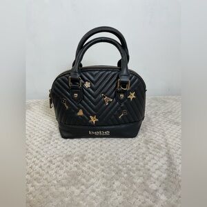 Bebe Hayden Gold Tone Charm Black Dome Satchel Bag